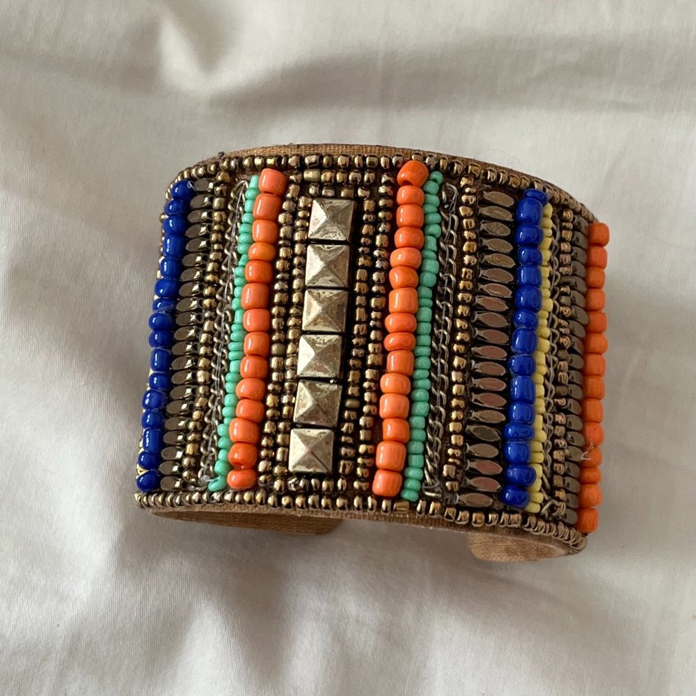 Multicolored Bohemian Boho Beaded Thick Bangle Bracelet XL